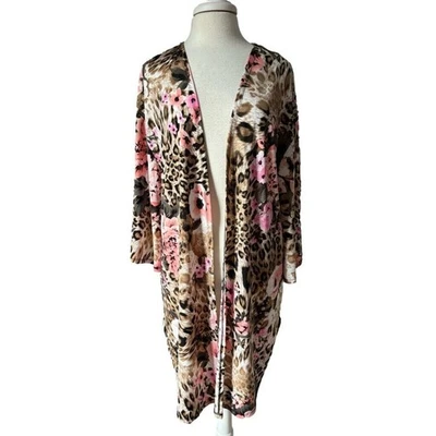 Cárdigan Boho Chic Para Mujer XL Rosa Floral Estampado Animal Ligero Frente Abierto  Foto 1 de 4