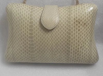 Bolso sin asas/sobre el hombro vintage de piel de serpiente de pitón con eslabón de cadena en tono dorado Foto 1 de 4