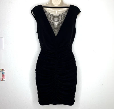 VESTIDO Y2K BCX Deep V CADENA CUENTAS ESPALDA Acanalado Cuello Vaco Grande Bodycon Capricho Foto 1 de 4