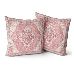 Boho Throw Pillow Covers Set of 2 Monaco Rug Carpet 18" x 18" (Pack of 2) Pink - Picture 1 of 7