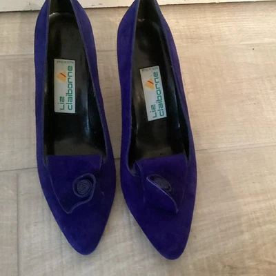 Sapatos de Salto Feminino Vintage Liz Claiborne Estilo Vitoriano Camurça Azul Tamanho 8 Médio Excelente Estado Usado - Imagem 1 de 4