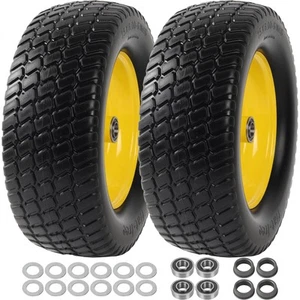(2 Pack) 15 x 6.00-6 Tire and Wheel Flat Free, Front Lawn Mower Tires with Ri... - Picture 1 of 6