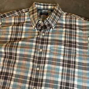 Van Heusen Plaid Button Down Short Sleeve Casual Shirt Mens Large 16-16 1/2 - Picture 1 of 11