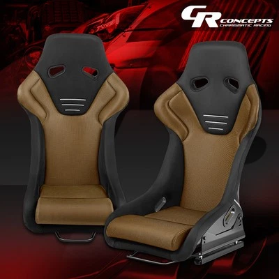 Universal Gold Microfiber Suede Fixed Racing Bucket Seats w/ Bottom Brackets - Image 1 of 4
