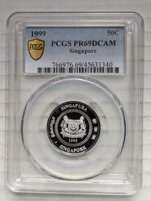 Singapur 1999 50 centavos 92,5 % plata prueba graduación profesional PR69DCAM 50c KM#102a Foto 1 de 2