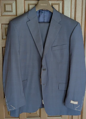 CANALI Stretch Wool Tonal Blue Plaid Suit, Model 13290, Size 50 R (60 EU) - NWI - Image 1 of 4