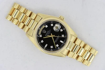 劳力士 Day-Date 18078 黑色钻石表盘 President 36 毫米凹槽表圈 1982 年 — 第 1/4 张图片