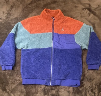 Chaqueta polar Jordan Jumpman Colorblock Sherpa azul naranja púrpura cremallera para hombre XL Foto 1 de 4