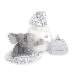 Lambs & Ivy 5 Piece Gray/White Plush Infant/Newborn Baby Gift Bag w/ Swaddle - Picture 1 of 8