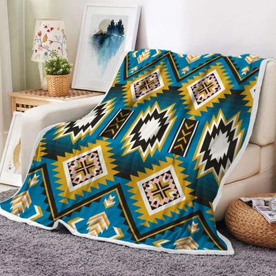 Aztec Throw Blanket, Native American Indian Western Tribal Navajo Pattern Warm C - Image 1 of 4