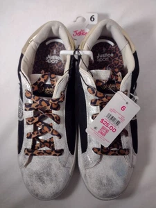 Justice Girls Low Court Sneakers NEW Size 6 With Tags Leopard Print Laces - Picture 1 of 5