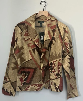 Cardigã feminino Ralph Lauren LRL tamanho G xale tribal asteca gola com cinto novo com etiquetas - Imagem 1 de 4
