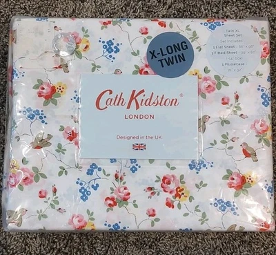 Cath Kidston London Bird Floral Twin Sheet Set Cotton Percale 3pc - Image 1 of 4