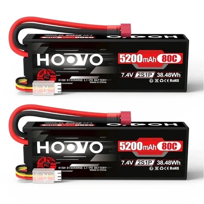 HOOVO RC Battery 2S LiPo Battery 7.4V 5200mAh 80C Hard Case with Deans Plug