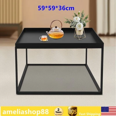 59cm Metal Square Coffee Table End Table/Side Table For Office Home Matt Black - Image 1 of 4