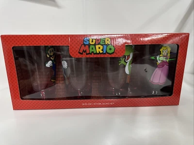 Набор из 4 персиковых очков Luigi Mario Yoshi Super Mario 16 унций - Изображение 1 из 4