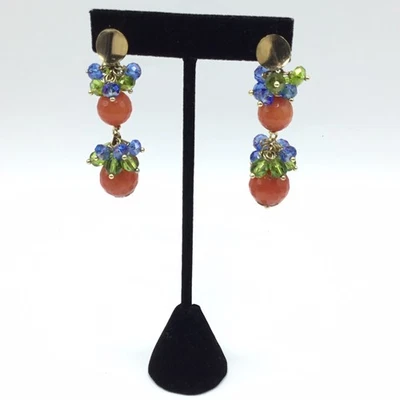 Faceted Carnelian and Glass Bead Dangle Earrings - Image 1 of 4