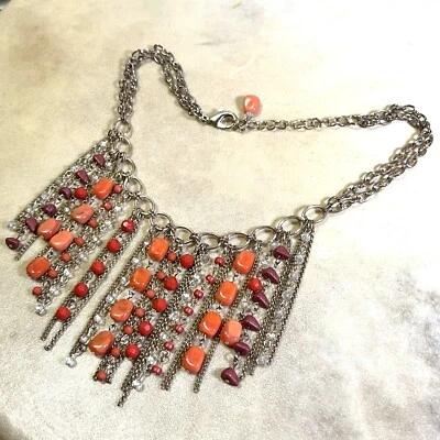 Collar con flecos con cuentas naranjas - Vaquero del suroeste elegante con estilo boho - 18" Foto 1 de 4