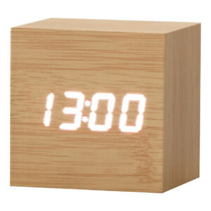 Holz Design LED Digital Wecker Uhr Tischuhr Kabellos Alarm Temperatur 