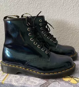 Doc Martens Boots 1460 Teal Sparkle Patent Leather Women's 8 EUC - Picture 1 of 8