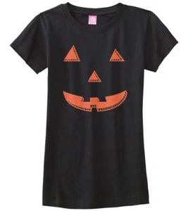 Orange Halloween Pumpkin Face Girls Fitted T-Shirt Jack O Lantern Costume - Picture 1 of 8