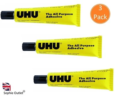 3 Pack 35ml Original UHU Glue All Purpose Super Glue Tube Strong Clear Adhesive