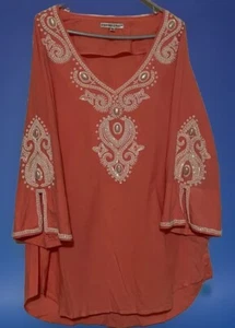 Top para mujer Barbara Gerwit talla 2X deslumbrado algodón con cuentas fiesta - Imagen 1 de 8