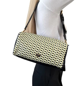 PRADA Vintage Logo Braided Shoulder Bag Mini Bag Green Gold Leather Key - Picture 1 of 13