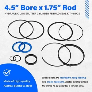 Hydraulic Log Splitter Cylinder Rebuild Seal Kit 4.5" Bore x 1.75" Rod Cylinder - Picture 1 of 19