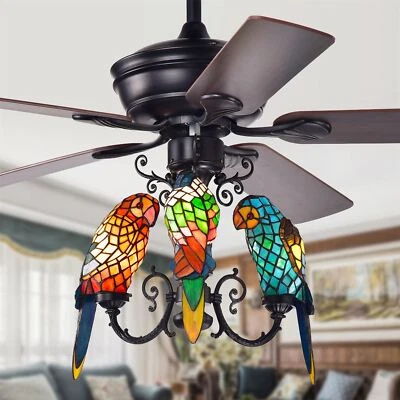 Korubo 52-inch Lighted Ceiling Fan with Tiffany-style Parrot Shades - Image 1 of 4