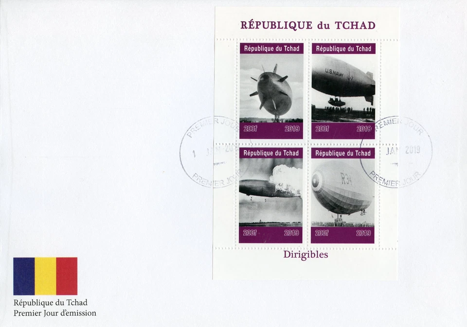 Chad 2019 FDC Dirigibles Airships Hindenburg 4v M/S Cover Aviation Stamps - Image 1 of 1