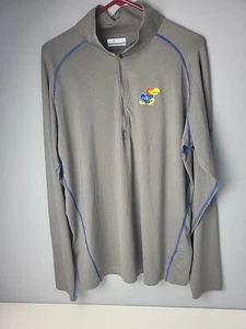 Columbia Pullover Mens L Gray Kansas KU Jayhawks 1/4 Zip Mock Collar - Picture 1 of 6