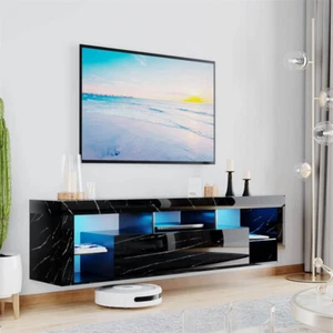 Floating LED TV Stand Wall Mounted for 65''TV, High Glossy Entertainment Center - Picture 1 of 28