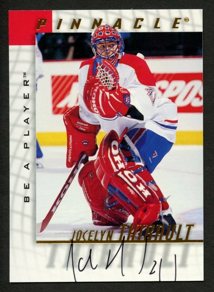 Tarjeta de hockey Pinnacle Be A Player 1998 autografiada firmada por Jocelyn Thibault #10 Foto 1 de 1