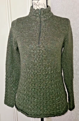 Royal Robbins Verde Oliva Tweed 1/4 Cremallera Cable Tejido Suéter, Damas Talla L Foto 1 de 4