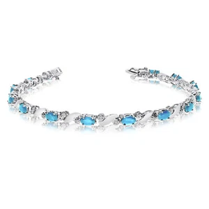 7" 14K White Gold Natural Oval Aquamarine & Diamond Tennis Bracelet TB915XW-03 - Picture 1 of 1