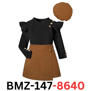 MIGU Clothes Size 7-8 Years old Girls Clothes Ruffle Black Long Sleeve 3pc Skirt - Picture 1 of 7