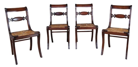 4 Antique Duncan Phyfe Regency Style Dining Accent Chairs Rush Seat Klismos Form Cover