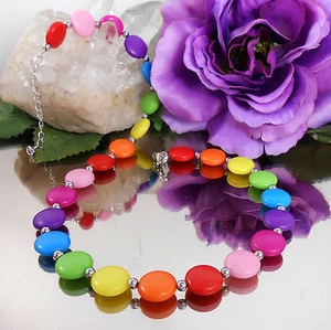 Trendy Halskette Regenbogen Bunte Scheiben Perlen - Collier - Bild 1 von 5