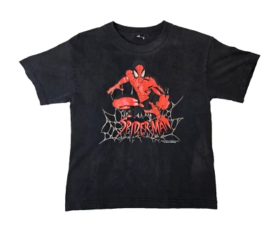 Marvel Vintage Y2K 2002 Spiderman Black Graphic T Shirt Boys Youth 10-12 Years - Image 1 of 4