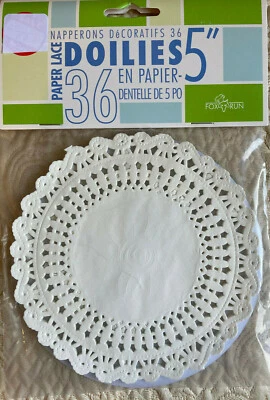 5-Inch White Paper Lace Doilies, Pack of 36 Fox Run  (4370) NEW SEALED FREE SHIP - Image 1 of 2