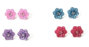 COLORFUL FLOWERS Stud Post Plastic Earrings Jewelry Set of 4 - Handmade USA - Picture 1 of 2