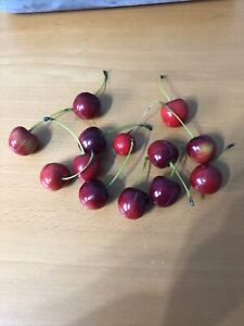 13 life-like Sweet Cherries fruit decorations With Stalks