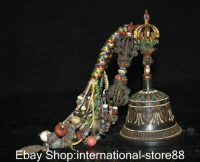 8" Rare Old Tibetan Copper Painting Dorje Vajra Bell Faqi Zhong Clock Pendant - Image 1 of 4