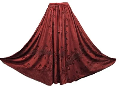 ROJA Maxi Falda Campesina Bohemia Bordada Rayón Acampanada Completa S M L XL XXL Foto 1 de 4