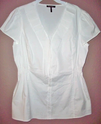 Blusa Top Daisy Fuentes Blanca Plisada Algodón/Spandex Mangas Gorra M Nueva Sin Etiquetas Foto 1 de 4
