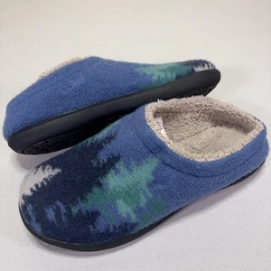L.L. Bean Daybreak Scuff Slipper Clogs - Blue Wool Aurora Trees Motif - Women 9M - Picture 1 of 9