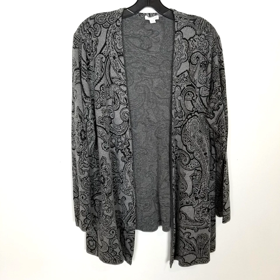 J. Jill Paisley Cardigan Sweater Women Sz XL Petite Open Front Stretch Casual - Image 1 of 4