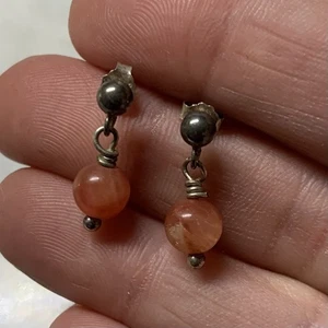 Sterling Silver Beaded Cherry Quartz Dangle Drop Earrings - Picture 1 of 4