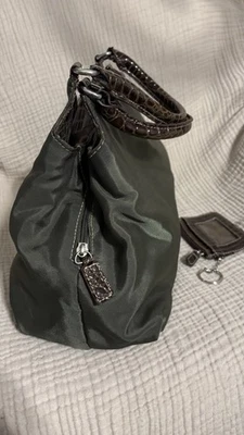 Bolso de mano vintage Croft & Barrow de lona verde militar con doble asa  Foto 1 de 4